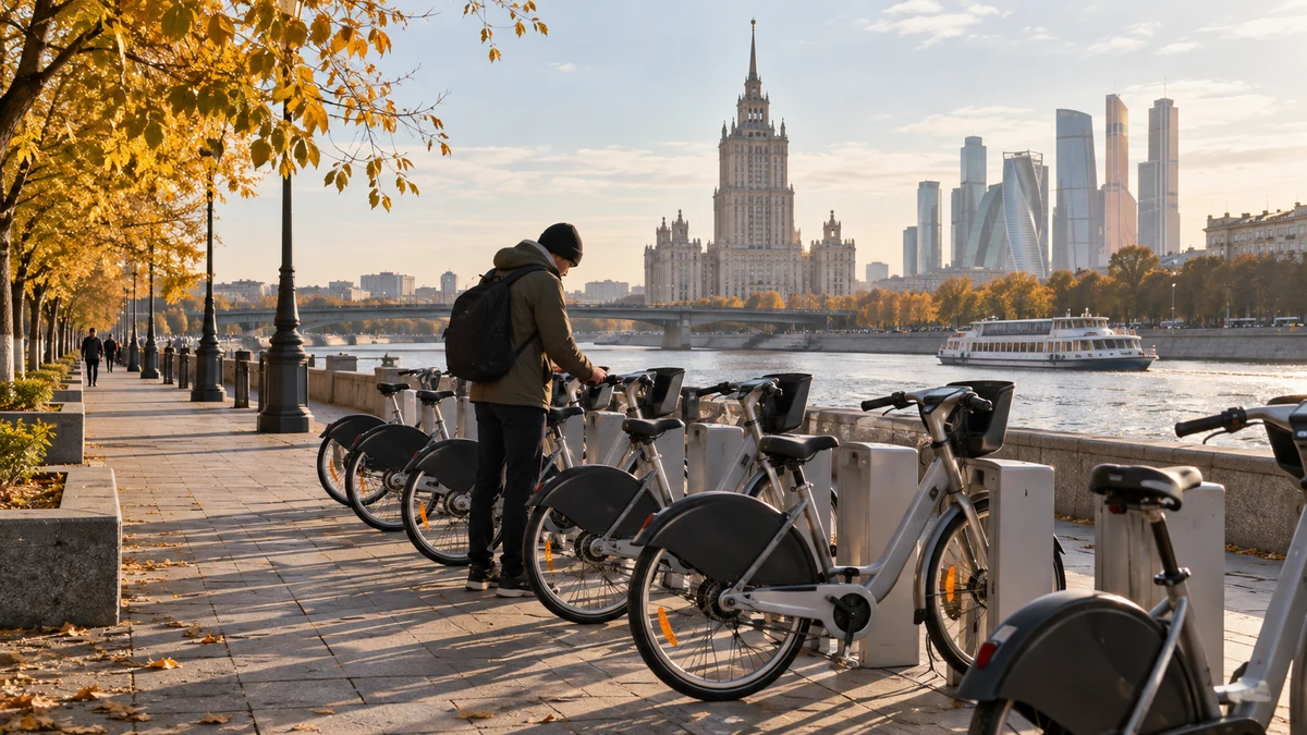 Прокатные велосипеды на благоустроенной набережной Москвы