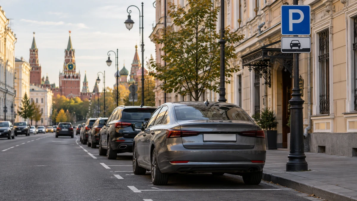 Автомобиль на платной парковке в центре Москвы