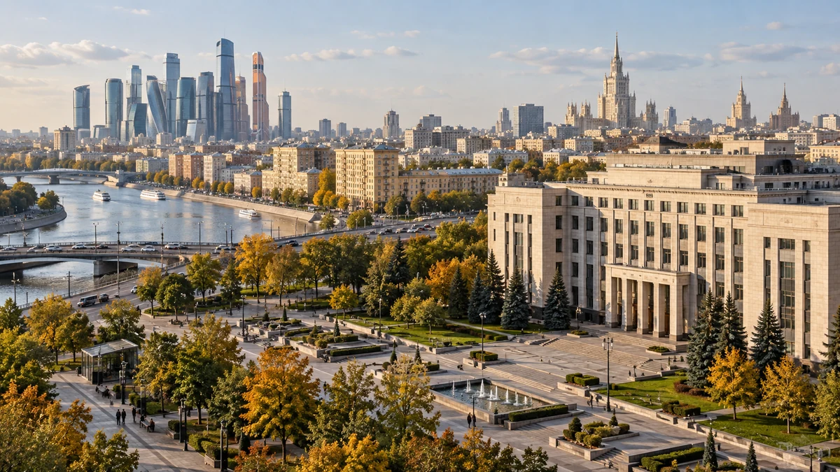 Панорама московского района с административными и жилыми зданиями
