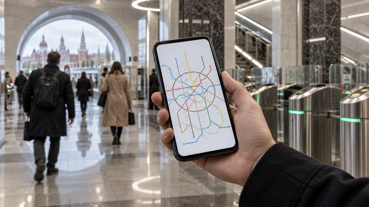 Пассажир использует транспортное приложение в московском метро